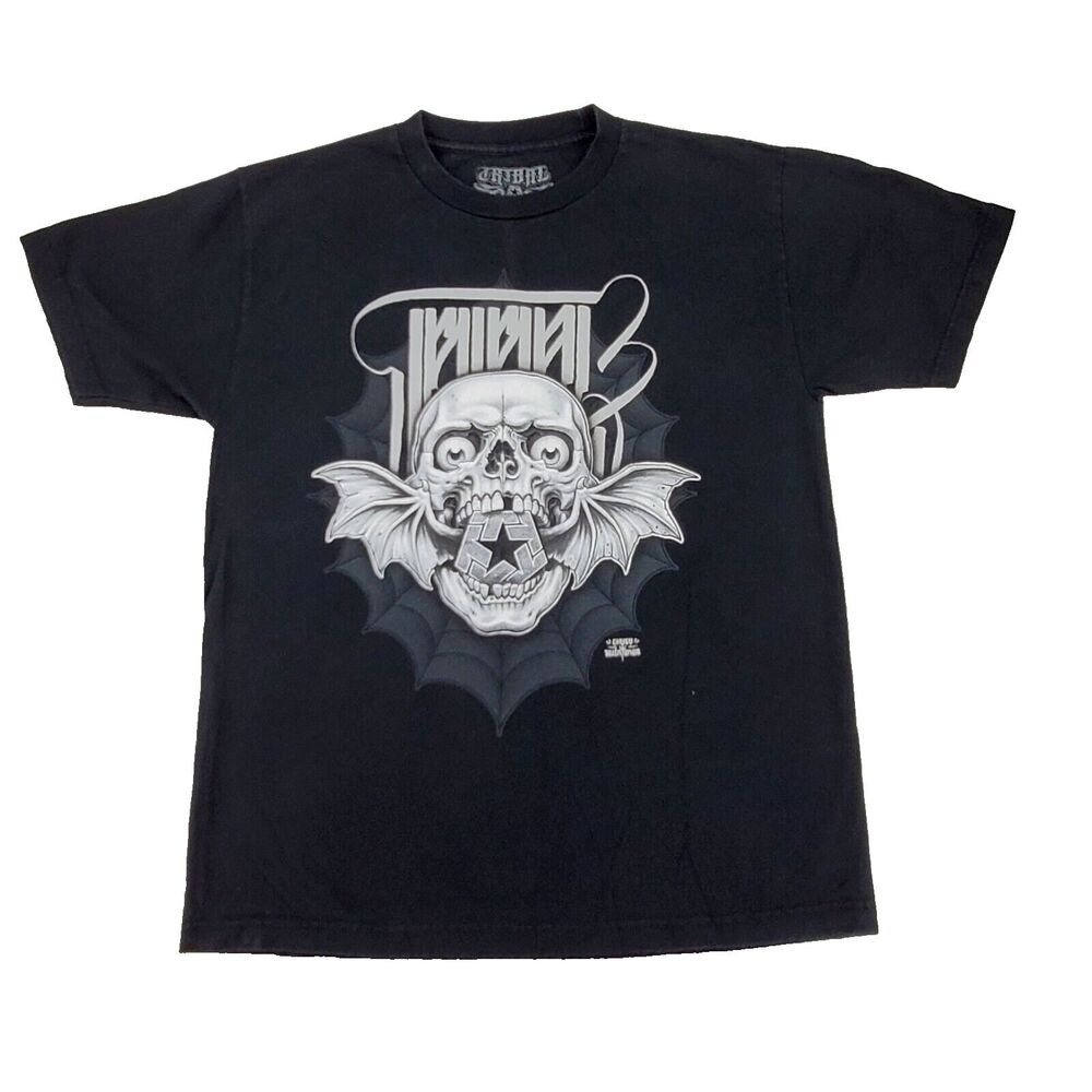 Tribal T Shirt Mens Large Black Streetwear Graffiti Tattoo Bat Wing Skull Chuey